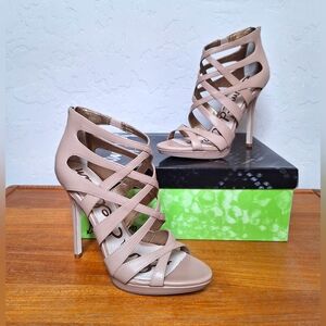 Sam Edelman Caged Heels Gladiator Sandals Leather Strappy Nude Edgy Punk NEW 6